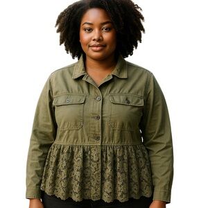 Lane Bryant Khaki Lace Trim Utility Jacket Safari Stretch Feminine